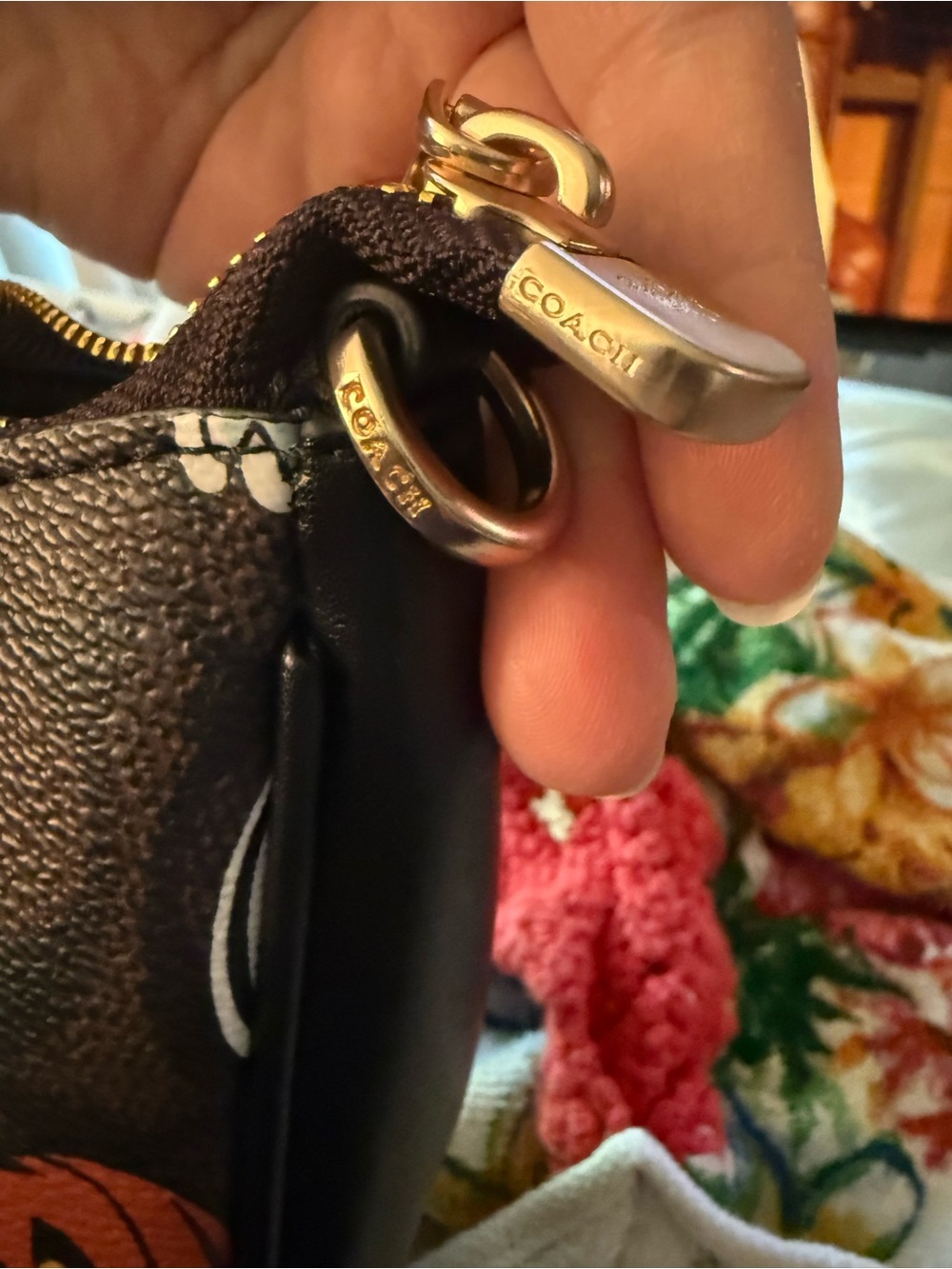 Coach Mini Shoulder Bag in Brown with Orange & White Halloween Print - Picture 9 of 12